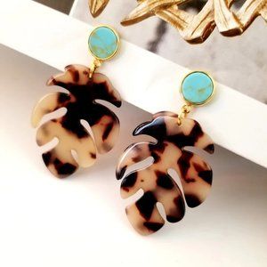 Autumn Leaf Statement Earrings / Turquoise Earrings /Tropical Jewelry /